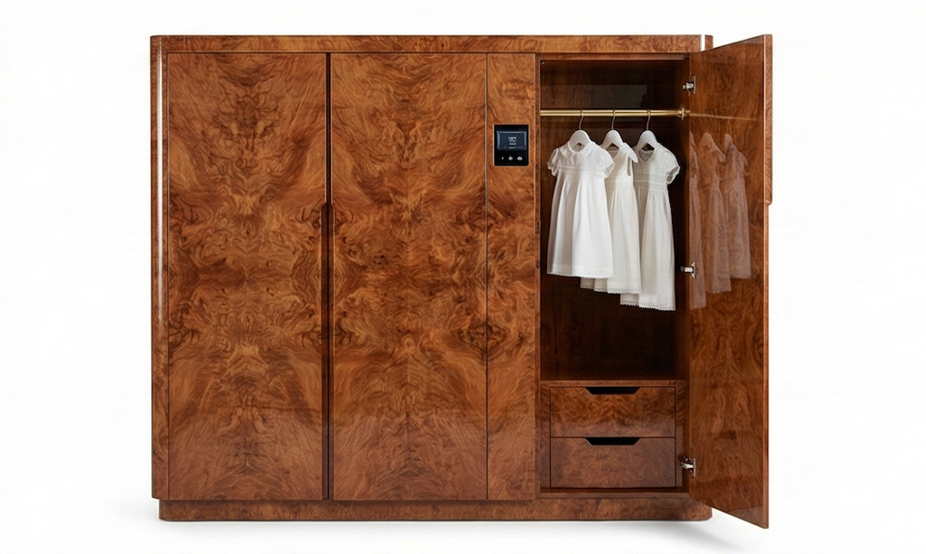 Rare Amboyna Burl Climate-Controlled Armoire